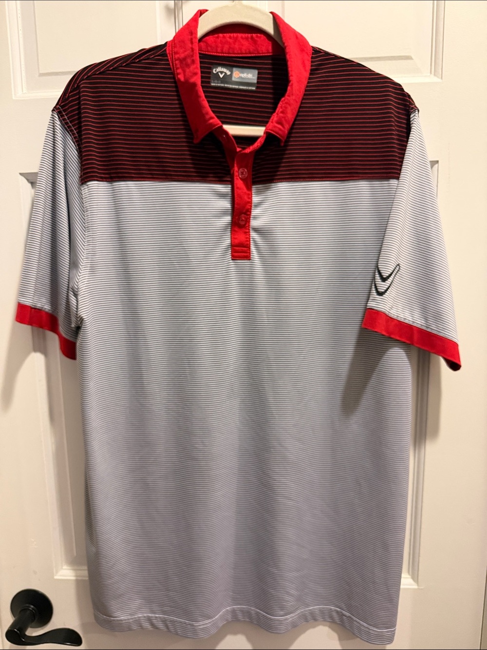 Callaway Red and Black Striped Men’s Golf Polo